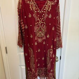 Designer Embroidered Red shalwar kameez